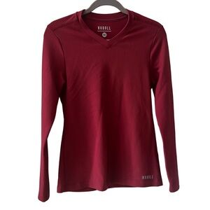 Nobull V-Neck Women’s heavy crewneck Long Sleeve Waffle, Red, Size Medium